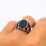 Men's Handcrafted Black Onyx Sword Ring | 925 Sterling Silver Statement Jewelry - TryAladdin