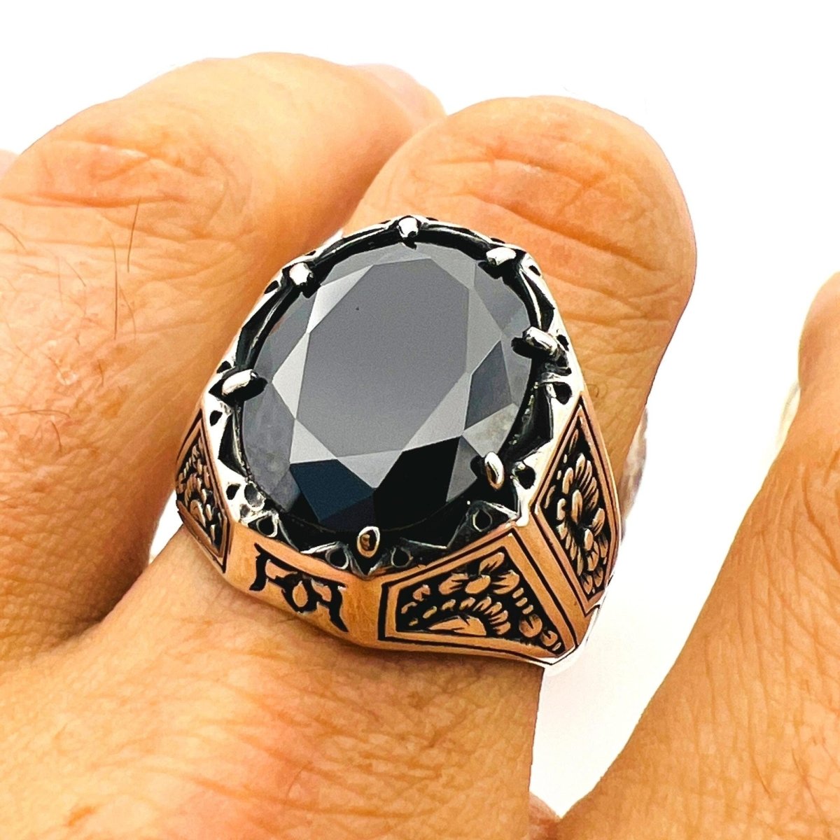 Men's Handcrafted Onyx Ring | 925 Sterling Silver | Authentic Turkish Design Gemstone Jewelry - TryAladdin