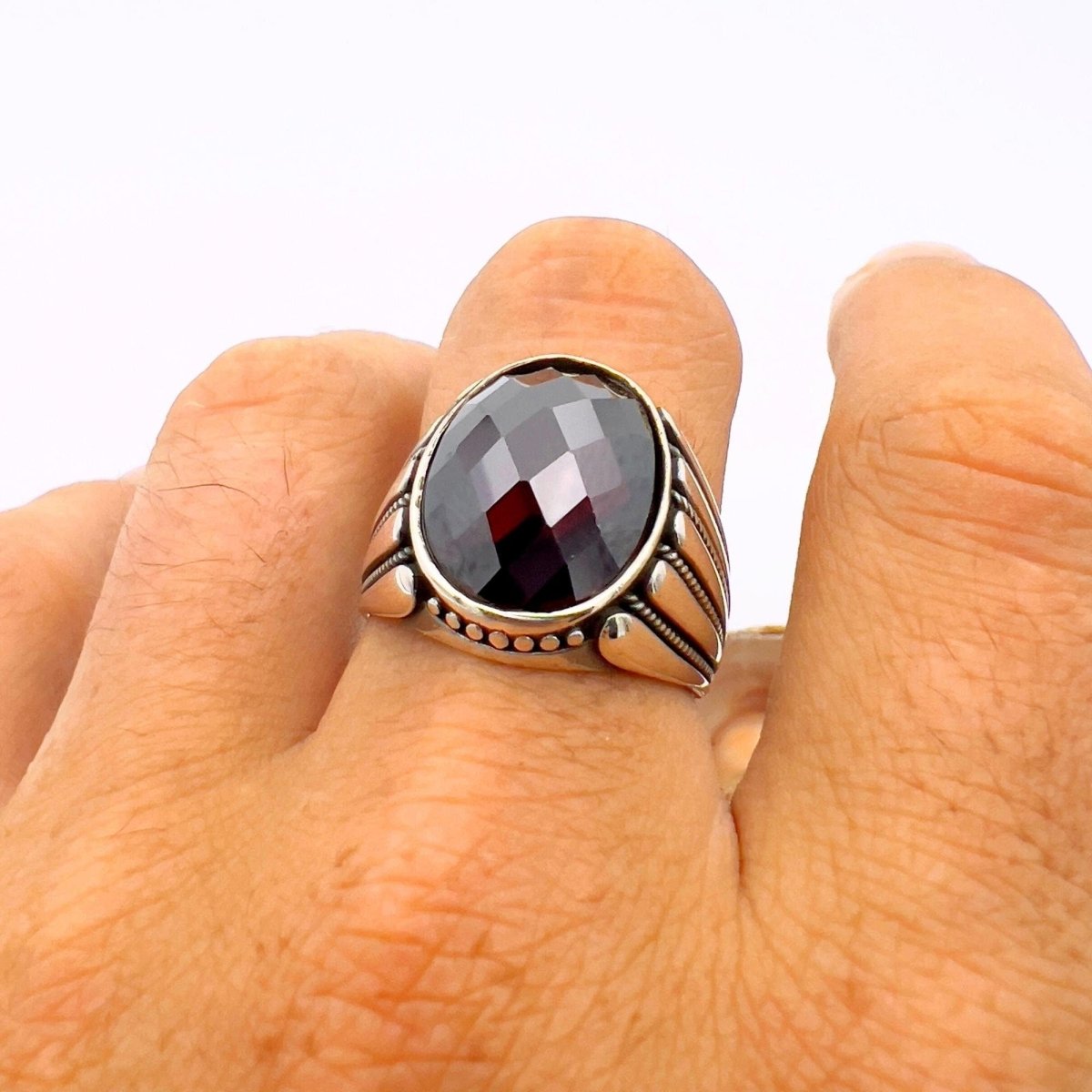 Men's Handcrafted Red Zircon Oval 925 Sterling Silver Ring - TryAladdin