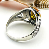 Men's Handcrafted Turkish Ottoman 925 Sterling Silver Yellow Citrine Statement Ring - TryAladdin