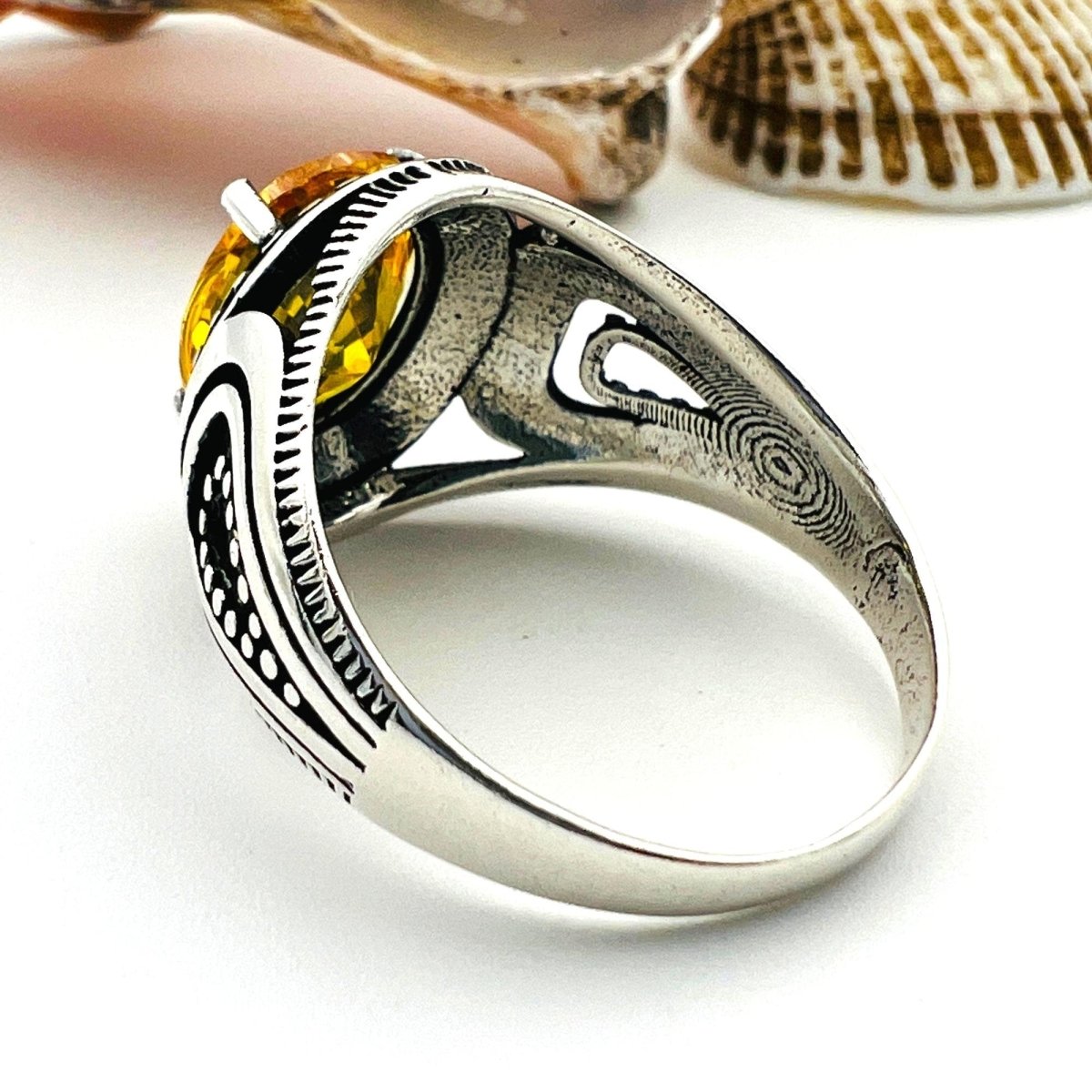 Men's Handcrafted Turkish Ottoman 925 Sterling Silver Yellow Citrine Statement Ring - TryAladdin