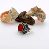 Men's Handcrafted Turkish Sterling Silver Red Agate Statement Ring - TryAladdin