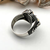 Men's Handmade 925 Sterling Silver Black Onyx Compass Anchor Ring - Turkish Artisan Nautical Jewelry - TryAladdin