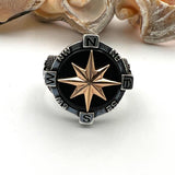 Men's Handmade 925 Sterling Silver Black Onyx Compass Anchor Ring - Turkish Artisan Nautical Jewelry - TryAladdin