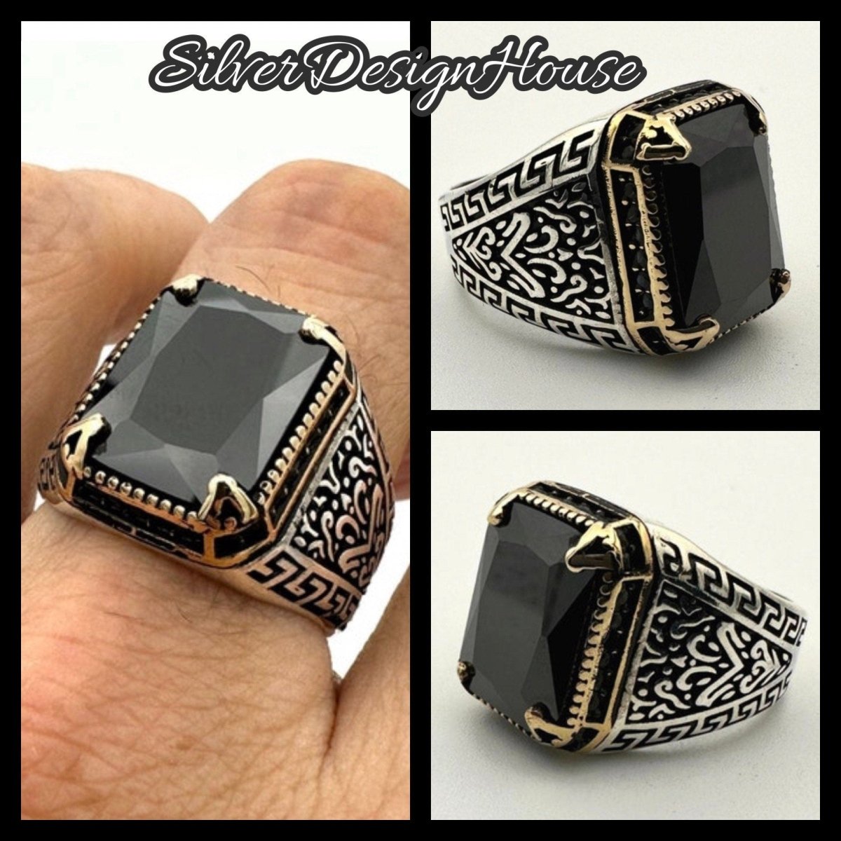 Men's Handmade Black Onyx Stone Silver Ring