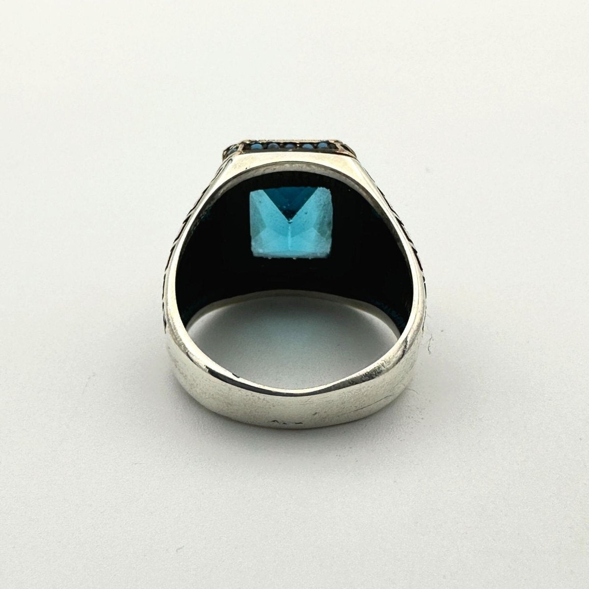 Men's Handmade Blue Aquamarine Stone Silver Ring