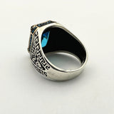 Men's Handmade Blue Aquamarine Stone Silver Ring