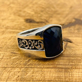 Men's Handmade Blue Zircon Stone Silver Ring - TryAladdin