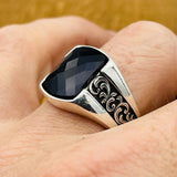 Men's Handmade Blue Zircon Stone Silver Ring