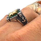 Men's Handmade Green Agate 925 Sterling Silver Compass Anchor Ring - Unique Artisan Gift - TryAladdin