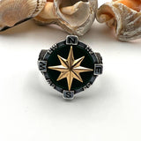 Men's Handmade Green Agate 925 Sterling Silver Compass Anchor Ring - Unique Artisan Gift - TryAladdin