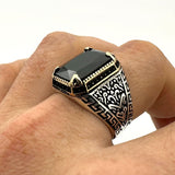 Men's Handmade Onyx - Aqua - Emerald Stone Silver Ring - TryAladdin