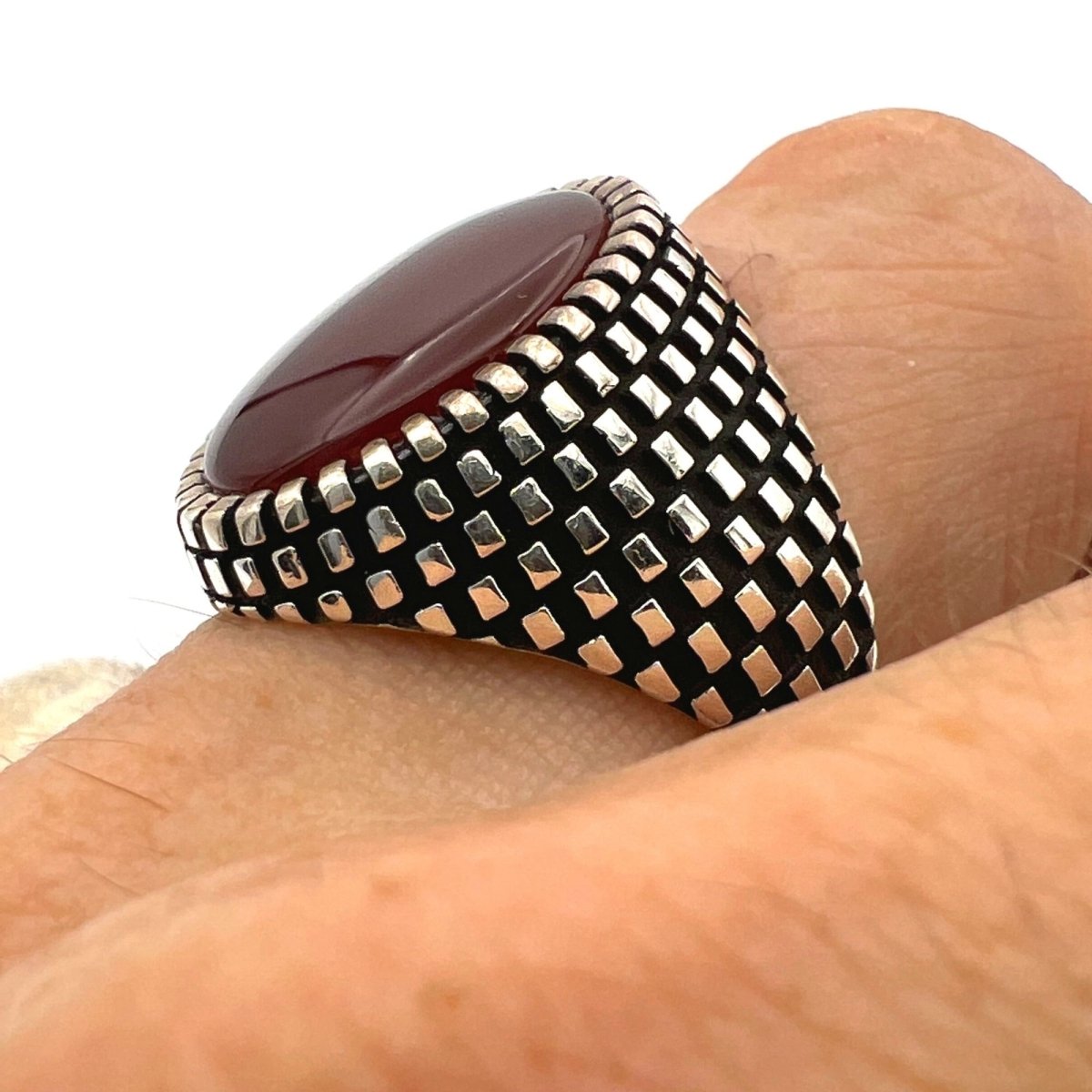 Men's Handmade Ottoman Red Agate Sterling Silver Ring - Classic Design, Ideal Gift - TryAladdin