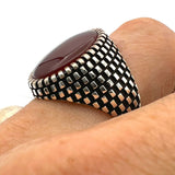 Men's Handmade Ottoman Red Agate Sterling Silver Ring - Classic Design, Ideal Gift - TryAladdin