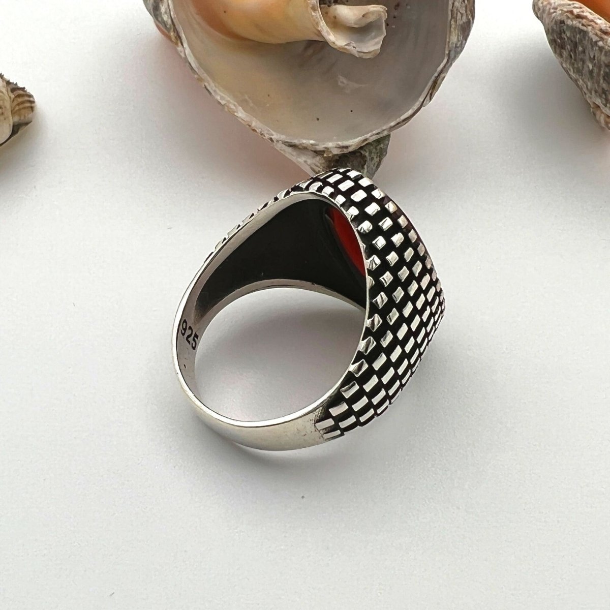 Men's Handmade Ottoman Red Agate Sterling Silver Ring - Classic Design, Ideal Gift - TryAladdin