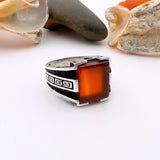 Men's Handmade Red Agate Minimalist Silver Ring