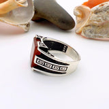 Men's Handmade Red Agate Minimalist Silver Ring