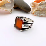 Men's Handmade Red Agate Minimalist Silver Ring