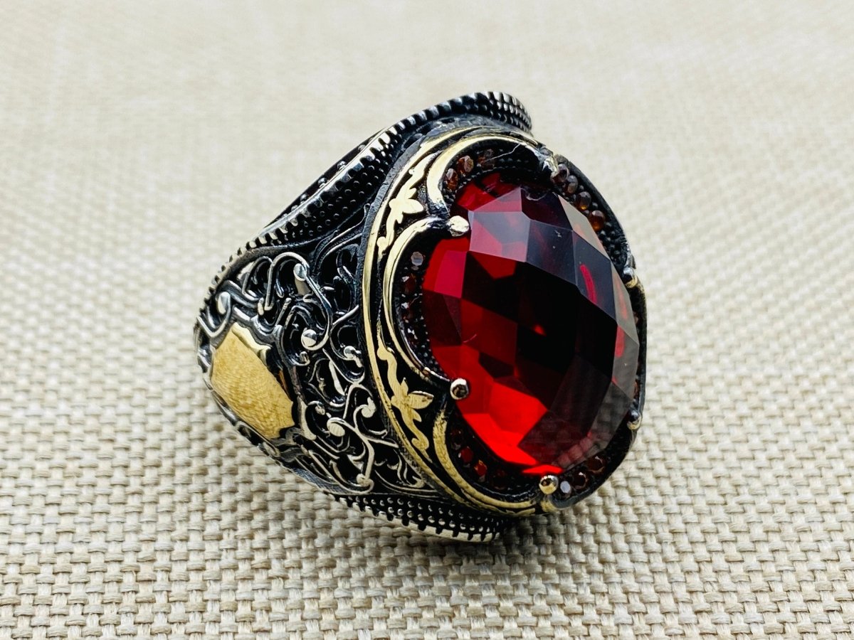 Men's Handmade Red Stone Ottoman Ring