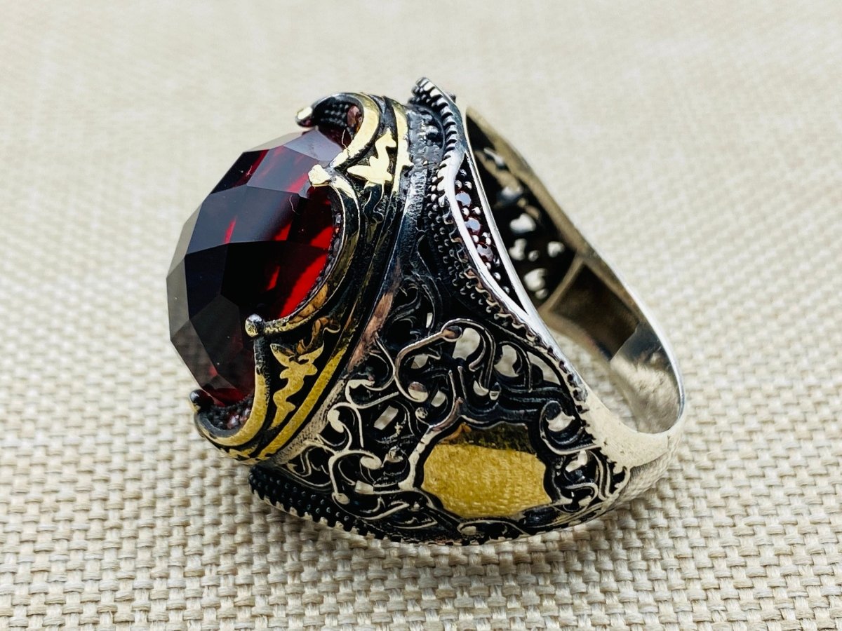 Men's Handmade Red Stone Ottoman Ring