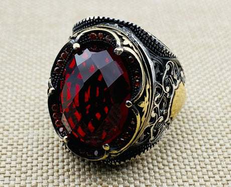 Men's Handmade Red Stone Ottoman Ring