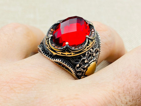 Men's Handmade Red Stone Ottoman Ring