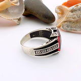 Men's Handmade Red Zircon Minimalist Silver Ring