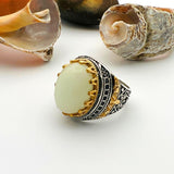 Men's Handmade Silver Ring with Cat's Eye White Stone