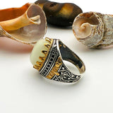 Men's Handmade Silver Ring with Cat's Eye White Stone - TryAladdin