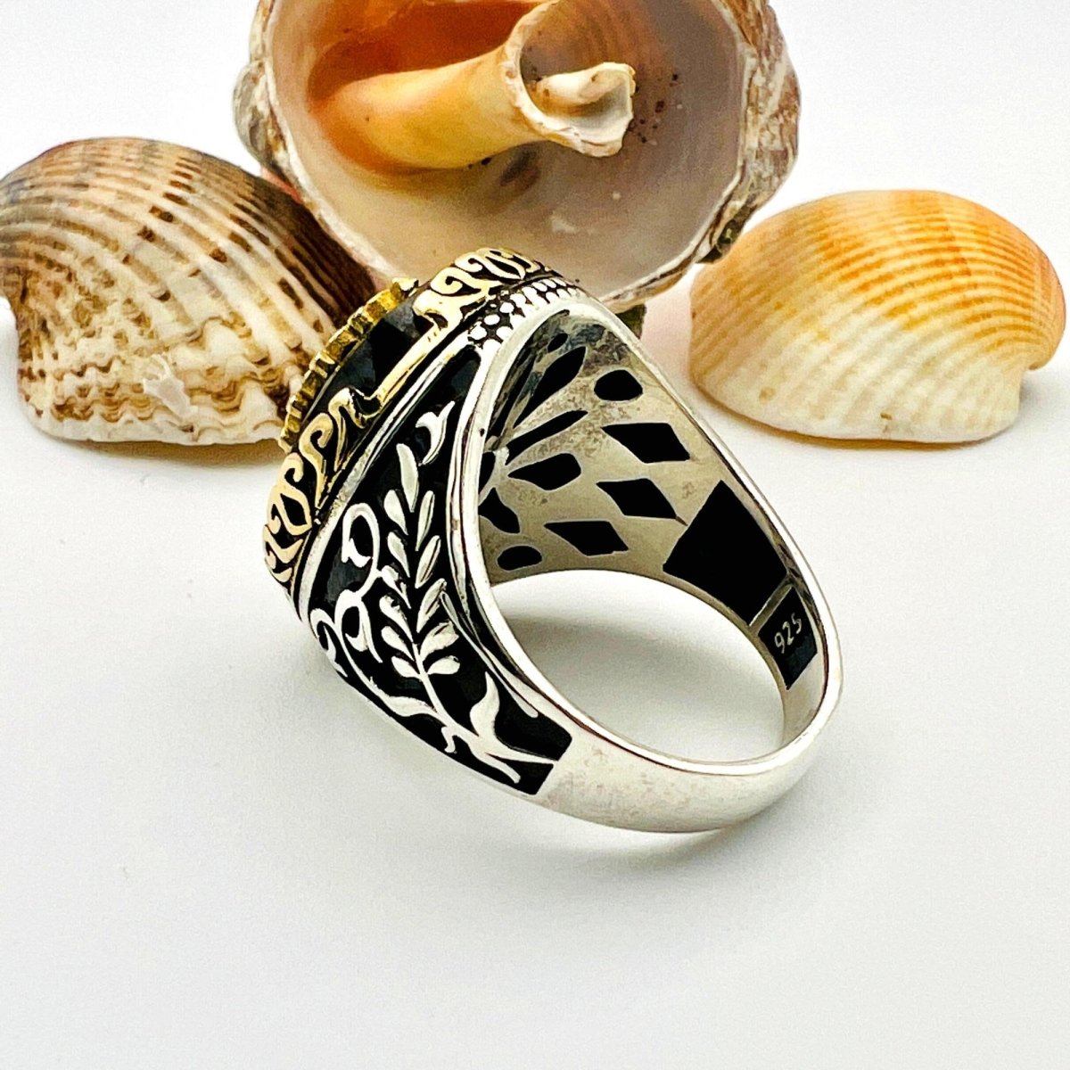 Men's Handmade Turkish 925 Sterling Silver Black Onyx Gemstone Ring | Ottoman Style Statement Jewelry - TryAladdin