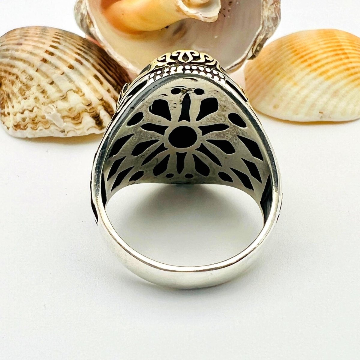 Men's Handmade Turkish 925 Sterling Silver Black Onyx Gemstone Ring | Ottoman Style Statement Jewelry - TryAladdin