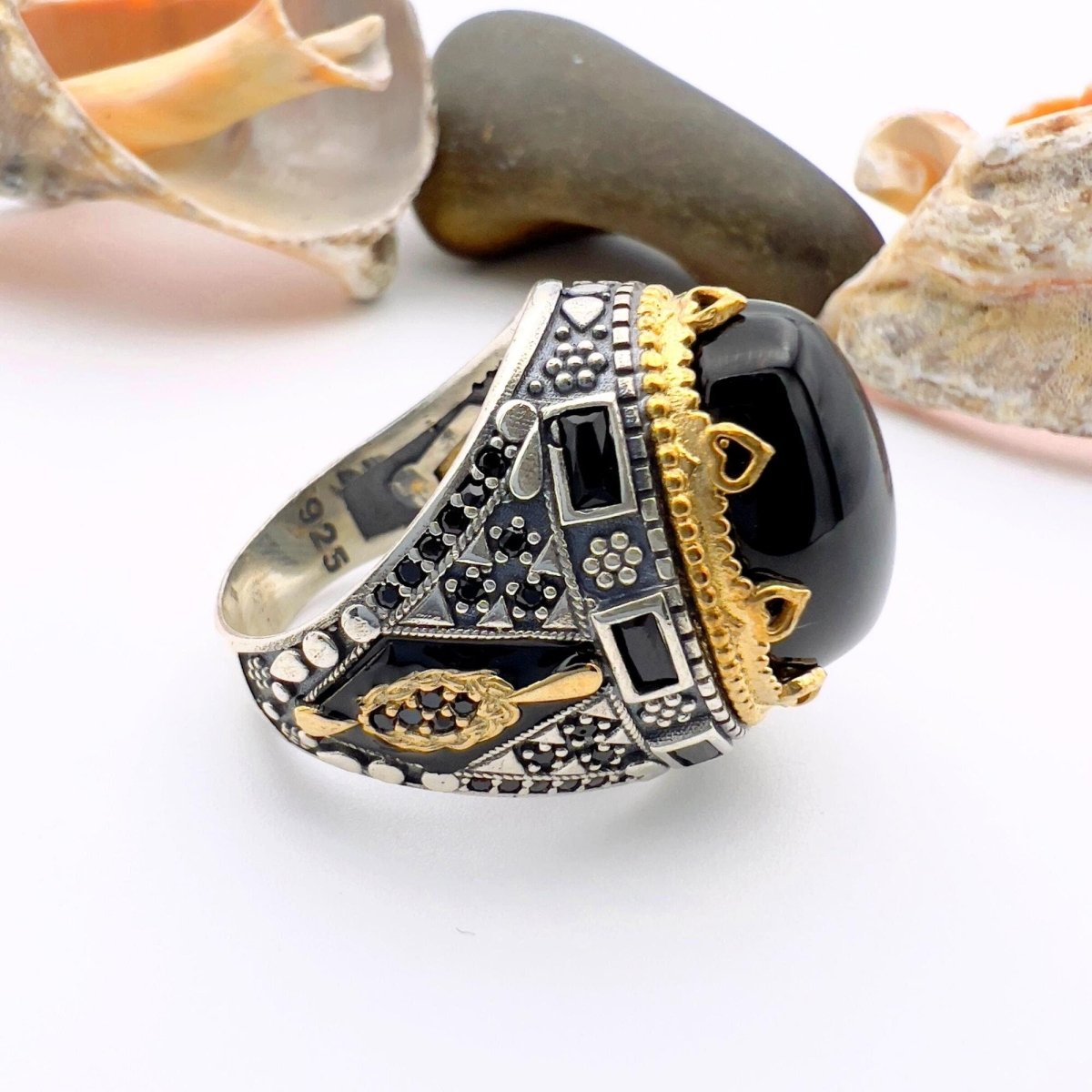 Men's Handmade Turkish 925 Sterling Silver Black Onyx Ring - TryAladdin