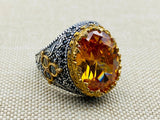 Men's Handmade Turkish 925 Sterling Silver Champagne Citrine Gemstone Ring - TryAladdin