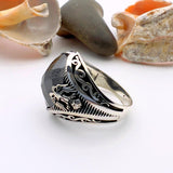 Men's Handmade Turkish 925 Sterling Silver Double - Headed Eagle Onyx Ring - TryAladdin