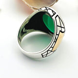 Men's Handmade Turkish 925 Sterling Silver Green Agate Stone Statement Ring - TryAladdin