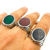 Men's Handmade Turkish 925 Sterling Silver Green Agate Stone Statement Ring - TryAladdin