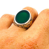 Men's Handmade Turkish 925 Sterling Silver Green Agate Stone Statement Ring - TryAladdin