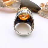 Men's Handmade Turkish 925 Sterling Silver Orange Amber Gemstone Ring - TryAladdin