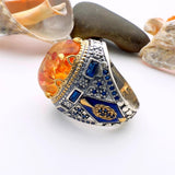 Men's Handmade Turkish 925 Sterling Silver Orange Amber Gemstone Ring - TryAladdin