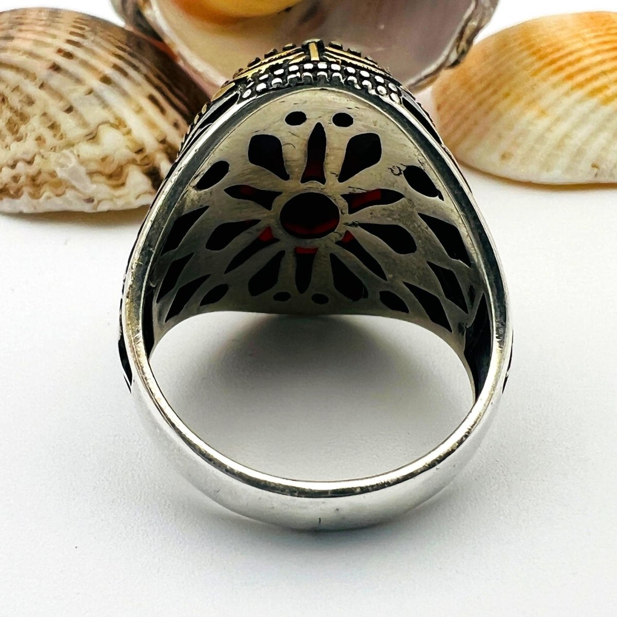 Men's Handmade Turkish 925 Sterling Silver Ring with Bold Red Agate Stone - Unique Statement Jewelry Gift - TryAladdin
