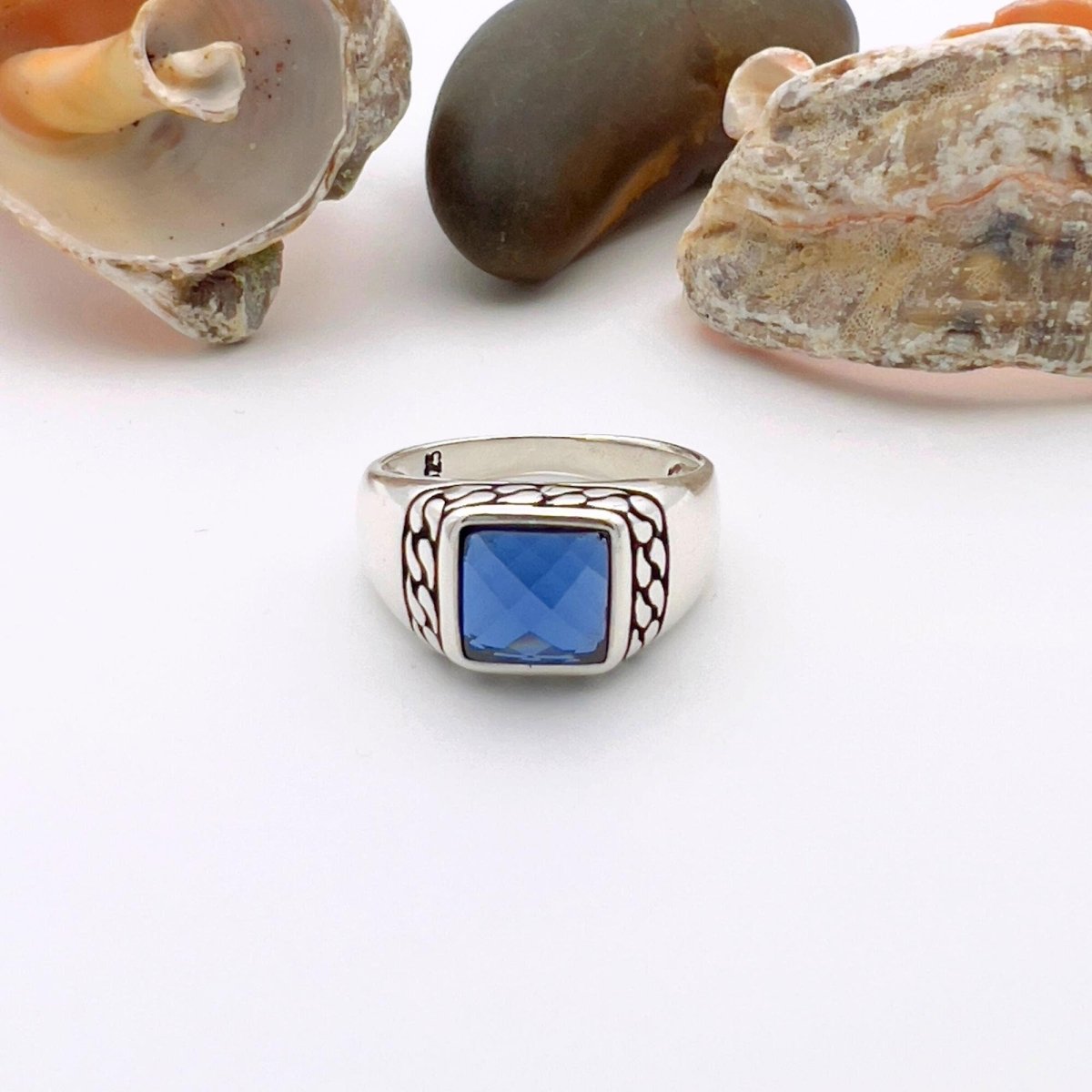 Men's Handmade Turkish 925 Sterling Silver Sapphire Squared Stone Ring - TryAladdin