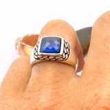 Men's Handmade Turkish 925 Sterling Silver Sapphire Squared Stone Ring - TryAladdin