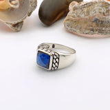 Men's Handmade Turkish 925 Sterling Silver Sapphire Squared Stone Ring - TryAladdin