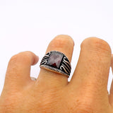 Men's Handmade Turkish 925 Sterling Silver Square Red Zircon Ring | Bold Statement Jewelry Gift - TryAladdin