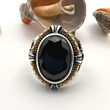 Men's Handmade Turkish Sterling Silver Double Sword Black Onyx Signet Ring - TryAladdin