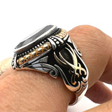 Men's Handmade Turkish Sterling Silver Double Sword Black Onyx Signet Ring - TryAladdin