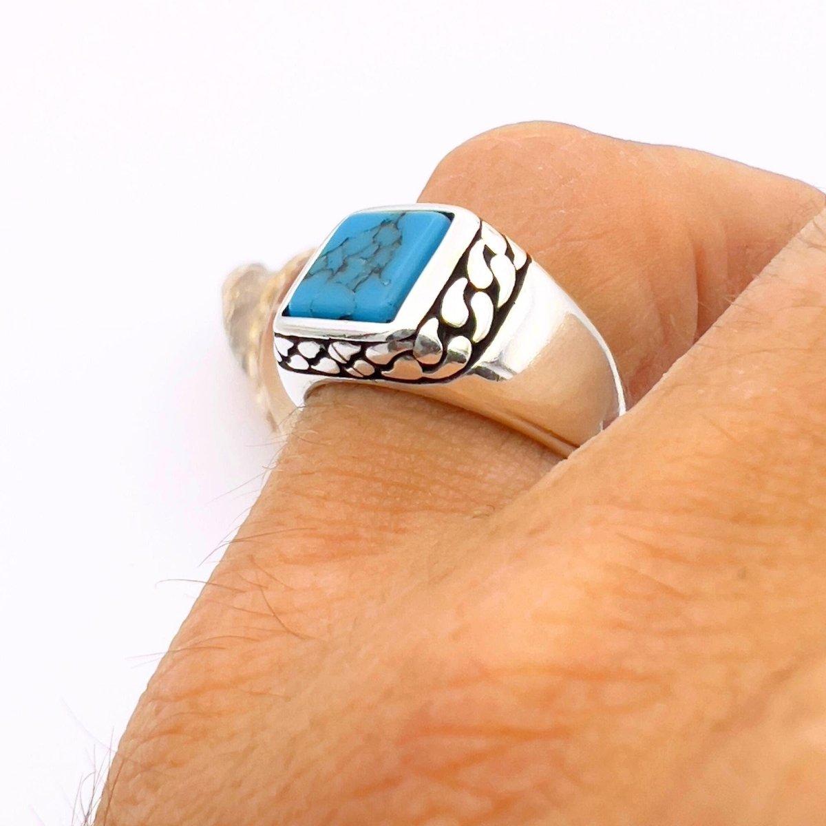 Men's Handmade Turkish Turquoise Ring | 925 Sterling Silver Gemstone Jewelry - TryAladdin