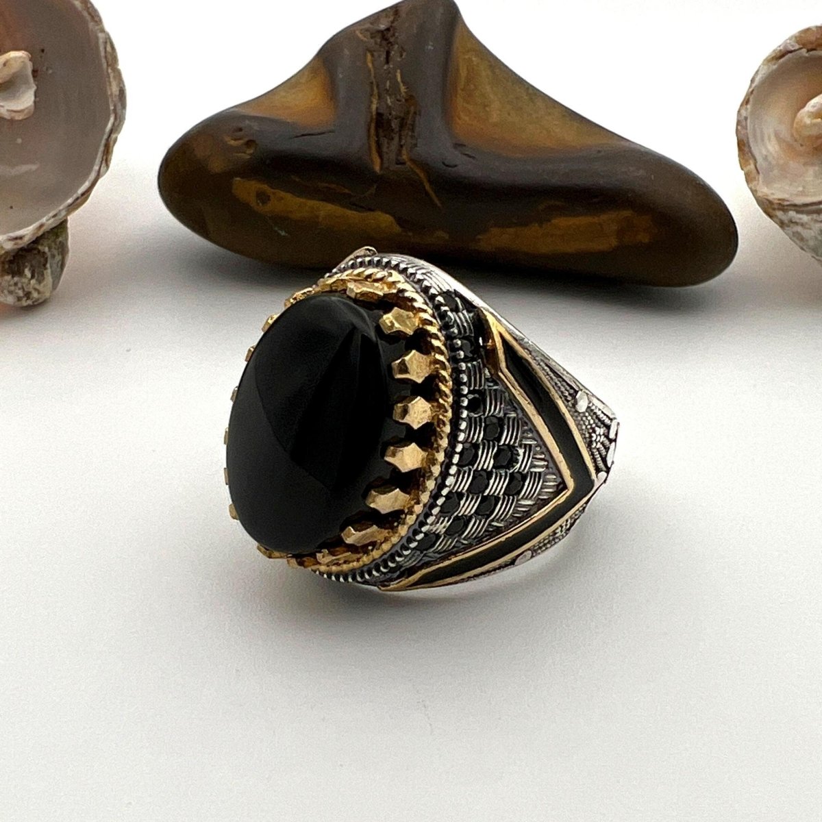 Men's Handmade Vintage Black Onyx 925 Sterling Silver Ring - Turkish Artisan Jewelry Gift - TryAladdin