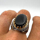 Men's Handmade Vintage Black Onyx 925 Sterling Silver Ring - Turkish Artisan Jewelry Gift - TryAladdin