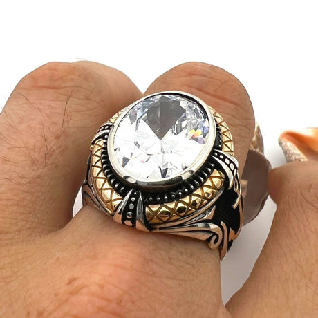 Men's Handmade White Zircon Stone Anchor Ring